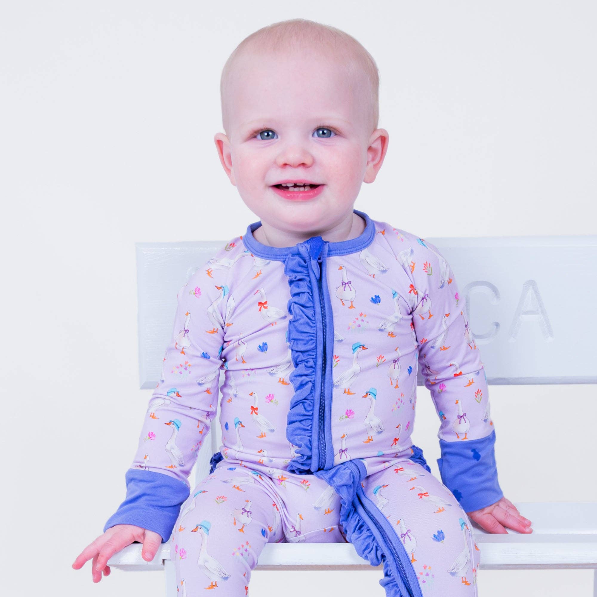 Bamboo Baby Convertible Ruffle Zipper Pajama Goose Parade