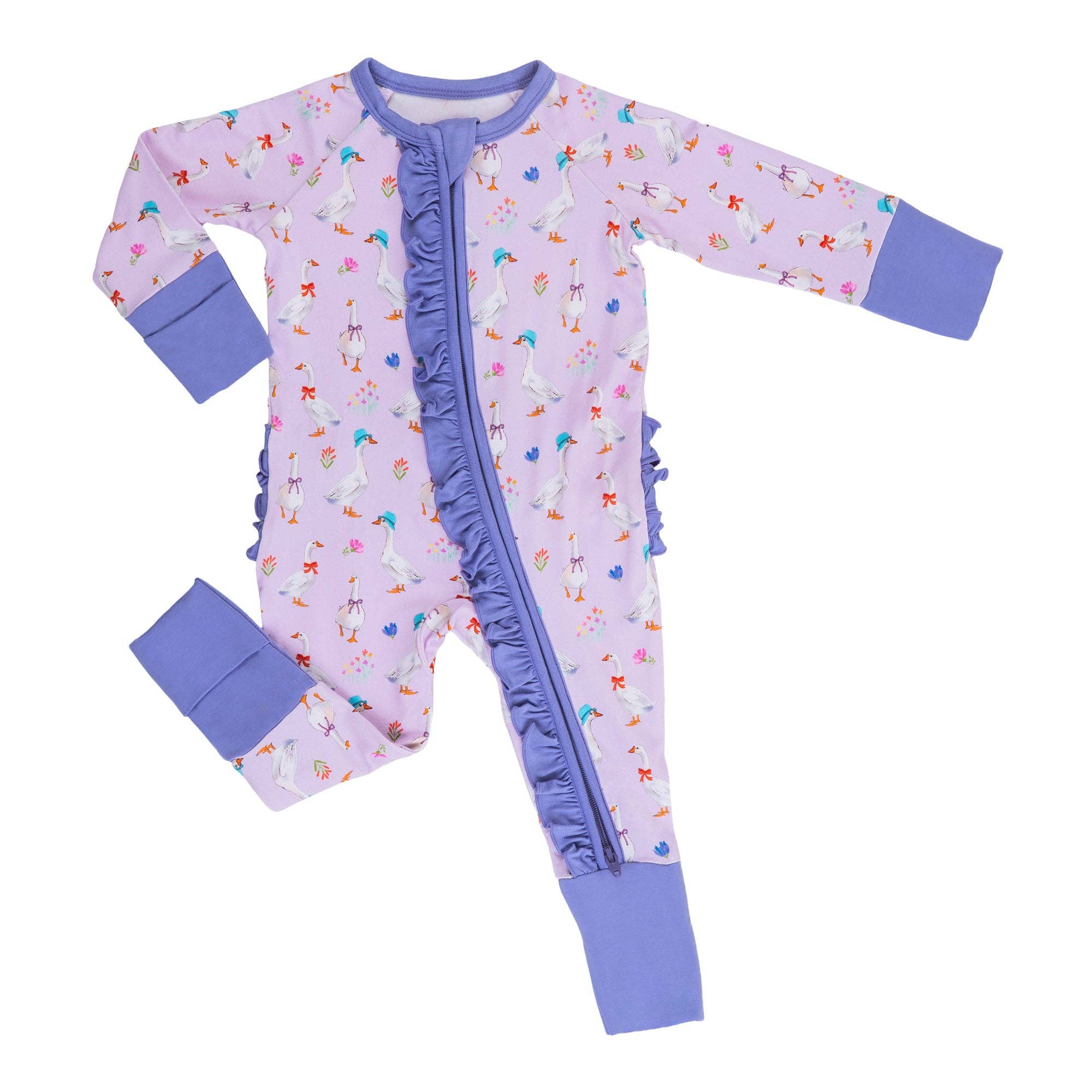 Bamboo Baby Convertible Ruffle Zipper Pajama Goose Parade