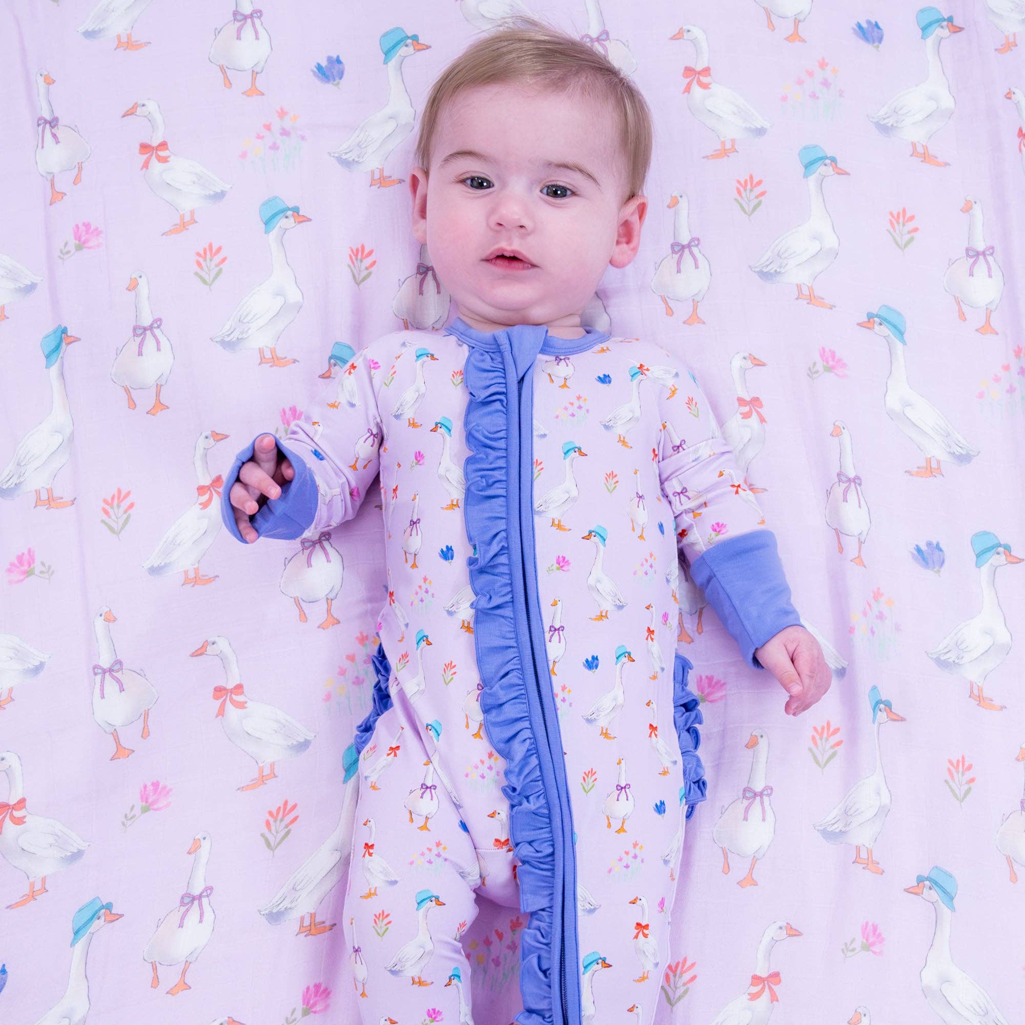 Bamboo Baby Convertible Ruffle Zipper Pajama Goose Parade