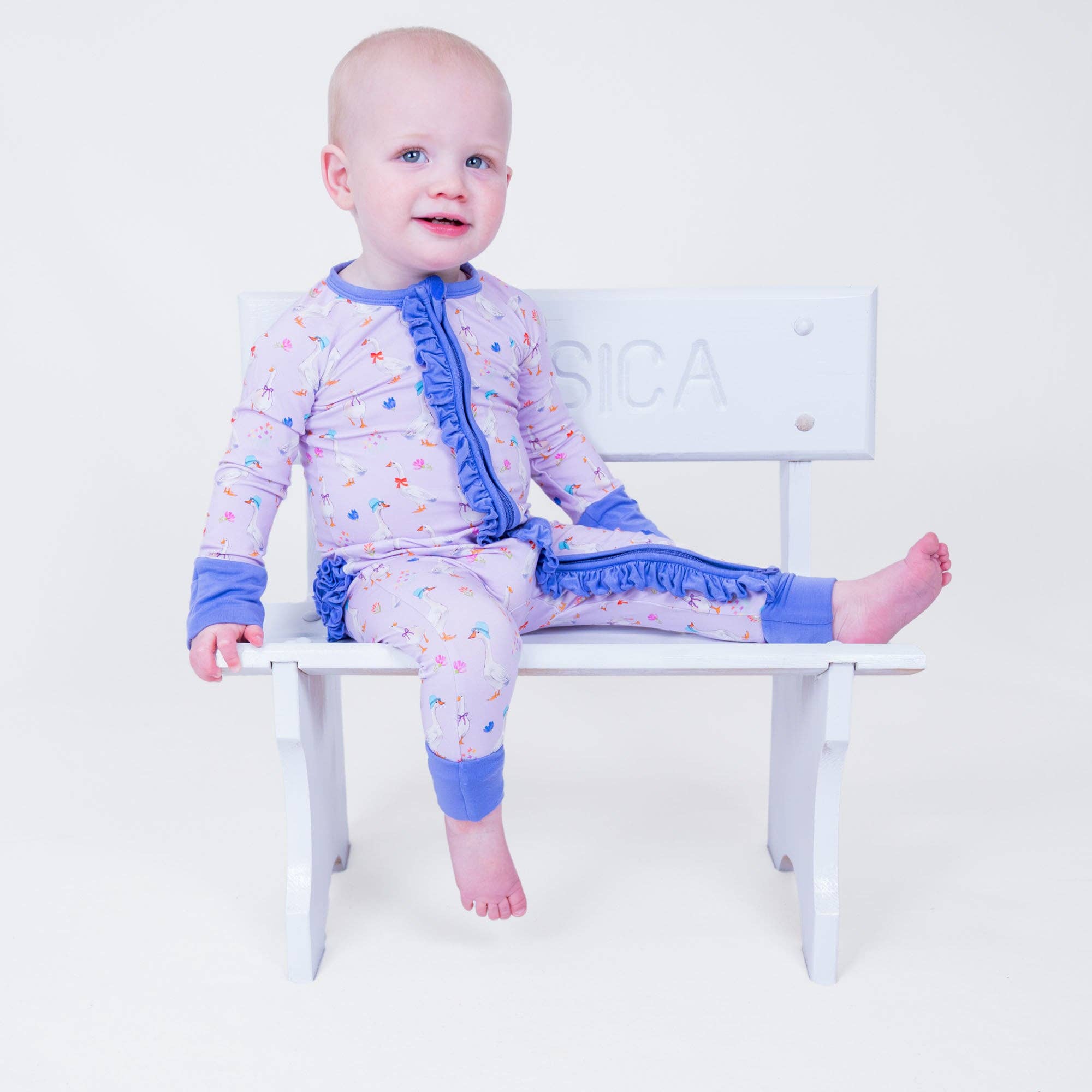 Bamboo Baby Convertible Ruffle Zipper Pajama Goose Parade
