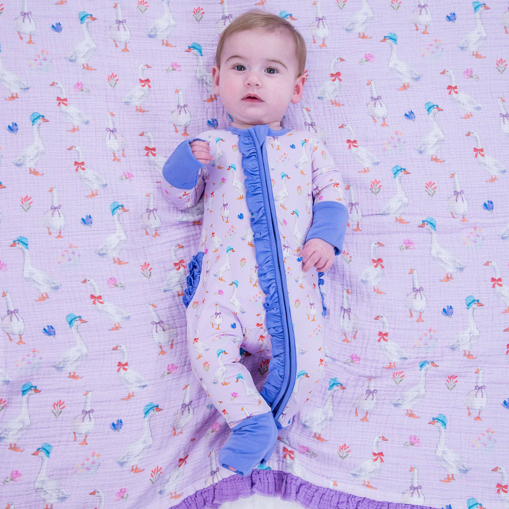 Bamboo Baby Convertible Ruffle Zipper Pajama Goose Parade
