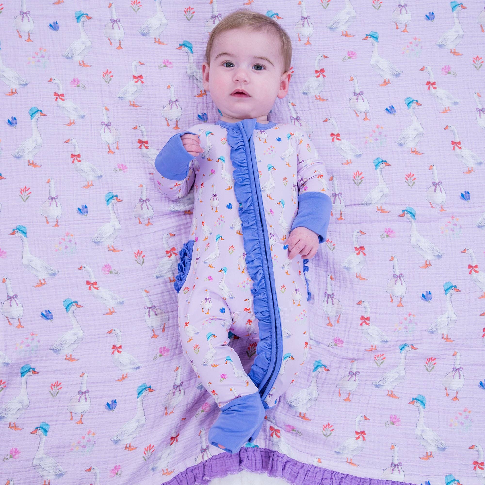 Bamboo Baby Convertible Ruffle Zipper Pajama Goose Parade